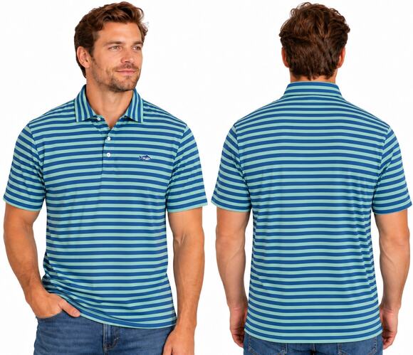Southern Tide Other - Southern Tide Skipjack Polo Mens Large Blue Green Stripe Pima Cotton Stretch